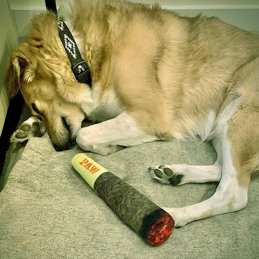 Brinquedos interativos engraçados para cães-design de charuto brinquedos de pelúcia estridentes para animais de estimação moagem de dentes brinquedo de mastigar criativo para cães pequenos e médios