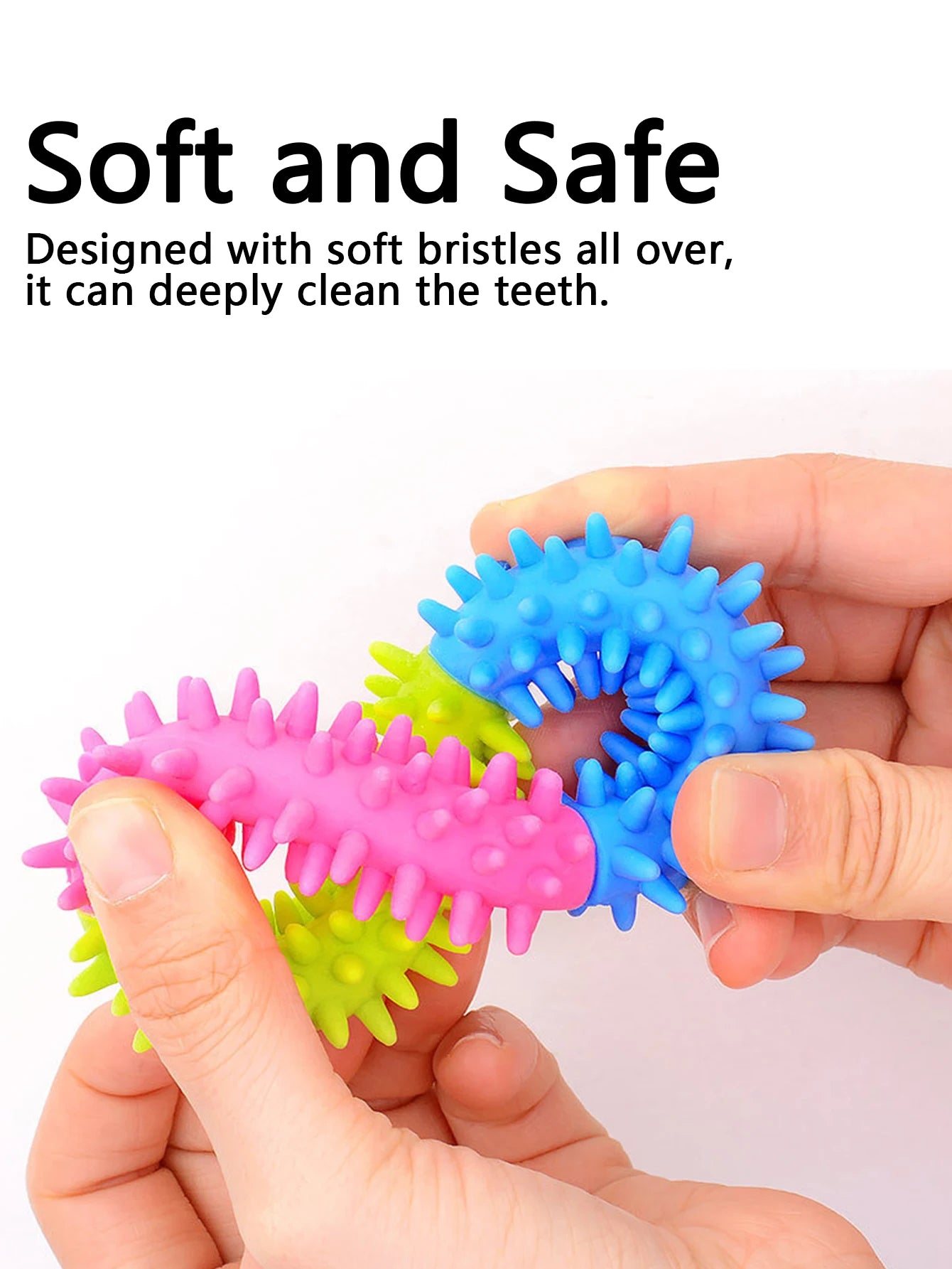 2 brinquedos para cães de estimação: bola de sino resistente à mordida e anel molar tricolor, borracha macia para moagem e mastigar dentes